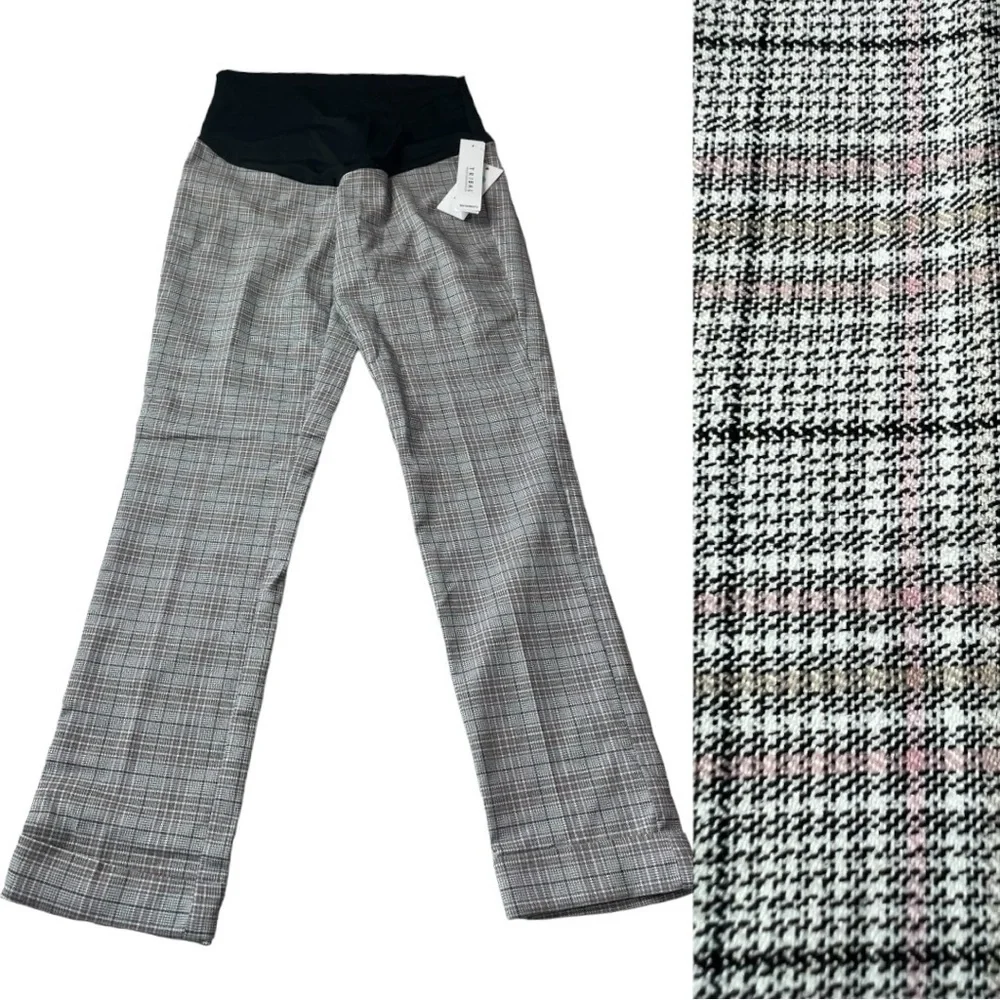 TRIBAL X Stitch Fix Bay Leaf Maternity cuffed pants in Glen Check Gray NEW